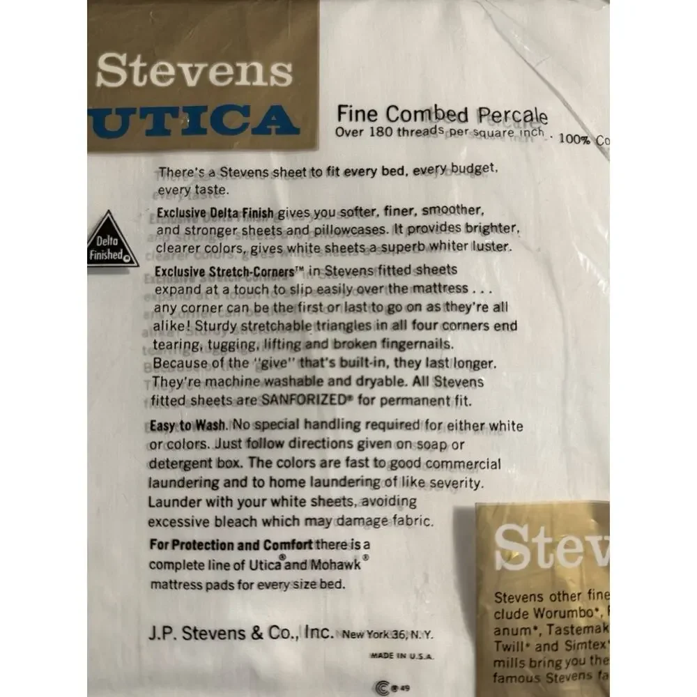 Vintage J P Stevens Utica Fine Combed Percale 81x108 Double Bed Sheet - White